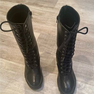 Steve Madden Black Combat Boots Lace-Up Mid-Calf